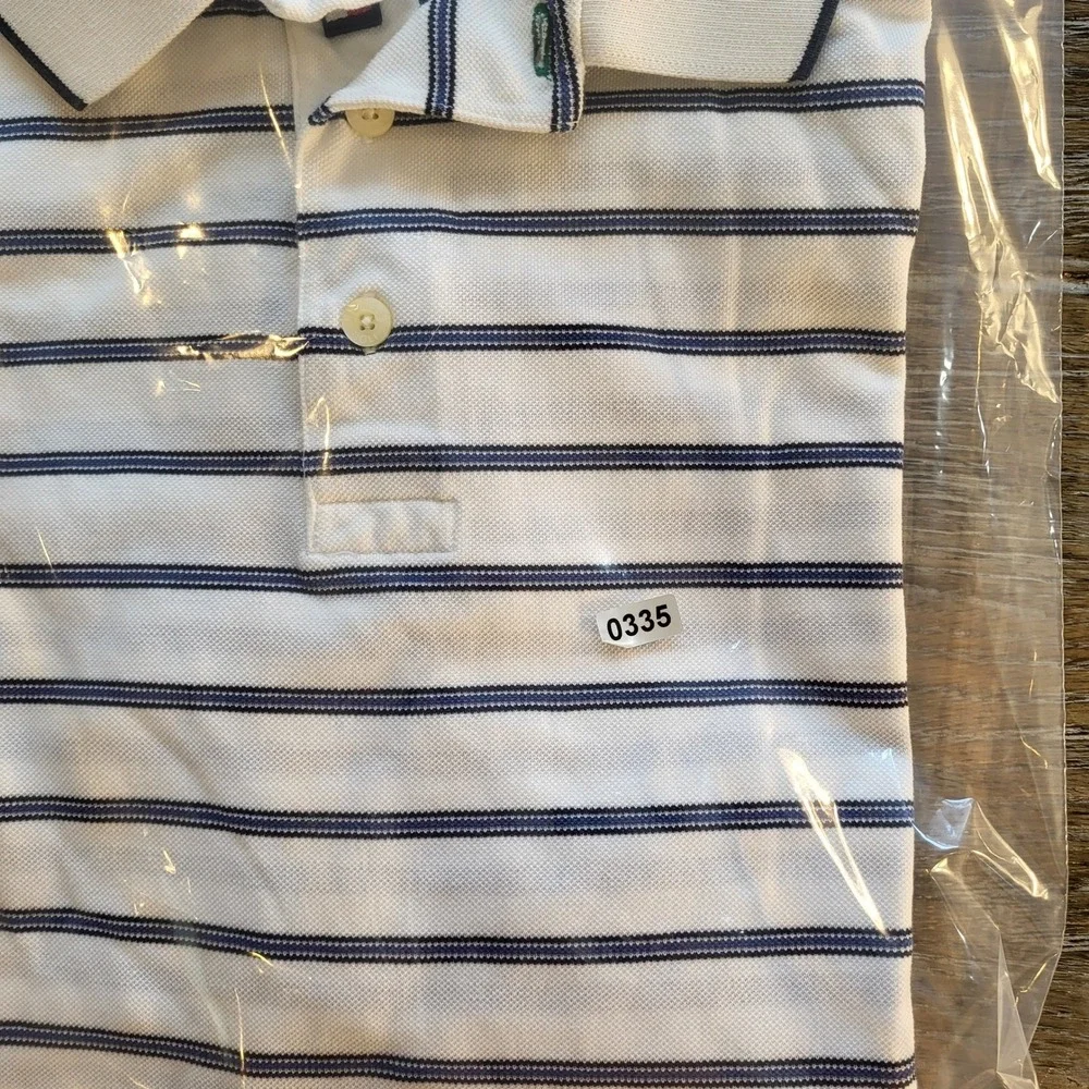 Tommy Hilfiger Golf Mens Large White Navy Striped Mercerized Cotton Polo Shirt